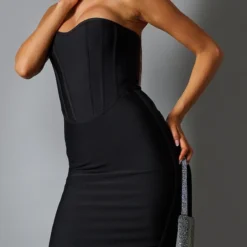 Robe Mi-longue Noire à Détail Corset Bandage -Jolie Vêtue Soldes Magasin eae143ce9a14fdcedbeae3496ba3f3a40ef8ec60 cnb7996 4