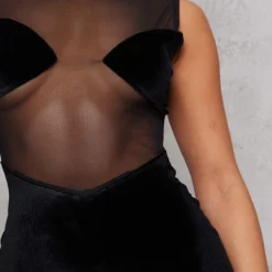 Robe Moulante En Mesh Noir Sans Manches à Détail Bonnets En Velours -Jolie Vêtue Soldes Magasin eb1bfe1e19a3f6b054ca37eeb4017185bc76ab48 cnb9237 4