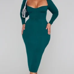 Plus Robe Mi-longue Vert émeraude à Col Coeur Et Manches Longues -Jolie Vêtue Soldes Magasin eb2798b6a15cff6b75ef5338529fc588829b5d5b cnc5158 3