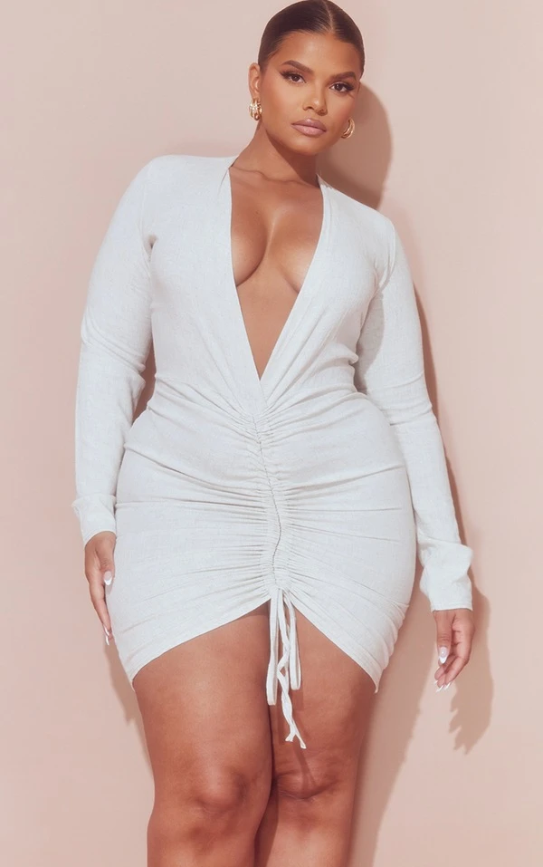 Plus Robe Moulante Gris Pierre à Devant Froncé 5 Plus Robe Moulante Gris Pierre à Devant Froncé – Image 3