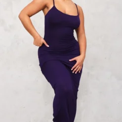 Logic Shape Robe Longue En Jersey Prune Foncé à Bretelles