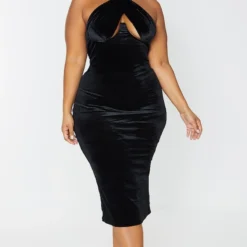 Plus Robe Mi-longue En Velours Noir Croisée Devant à Armatures -Jolie Vêtue Soldes Magasin ebb82a09a2efb20957f521925c5d5fcb75a7665d cmu1341 4