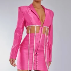 Robe Blazer Drapée Rose à Bordure Strassée Et Découpes -Jolie Vêtue Soldes Magasin ec4235cfd66936c76c3148a4509fe540abef0465 cnb0713 3