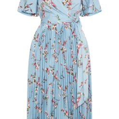 Robe Mi-longue Bleu Cendré Plissée à Imprimé Floral -Jolie Vêtue Soldes Magasin ec54db38f9a714ce6b4c985d69f5bdd11fbcde1a clx8305 3