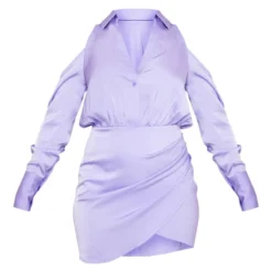 Robe Chemise Cache-coeur Satinée Lilas à épaules Dénudées -Jolie Vêtue Soldes Magasin ec950bbbaa6c5ee8f049dc2798a95d3adc8811df cnd2340 5