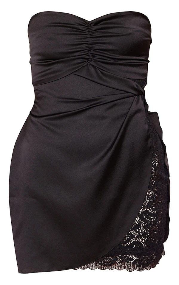 Robe Moulante Bustier Satinée Noire à Buste Froncé Et Partie En Mesh 7 Robe Moulante Bustier Satinée Noire à Buste Froncé Et Partie En Mesh – Image 5