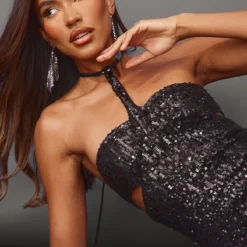 Robe Dos Nu Moulante Noire à Sequins Et Côté Découpé -Jolie Vêtue Soldes Magasin eca21ff535de702d91822991a95bf8ece454da2e cnb8048 4