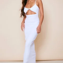 Robe Longue Côtelée Blanche Torsadée à Découpe -Jolie Vêtue Soldes Magasin eca7c6c4b3eb520068061ecc9021d90e54def53c cnd5401 3