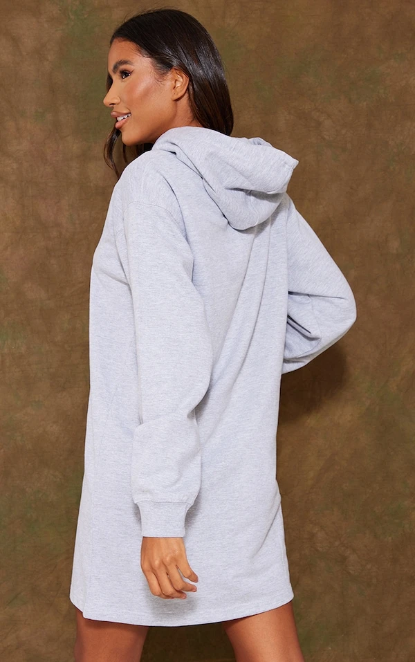 Robe Pull En Sweat à Capuche Gris Chiné à Poches 4 Robe Pull En Sweat à Capuche Gris Chiné à Poches – Image 2