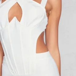 Robe-corset Moulante En Bandage Crème à Bretelles Croisées Et Côtés Découpés -Jolie Vêtue Soldes Magasin ecfeb9d06861c2f30617064f6a2c95ddd7cdd82c cnd5903 4