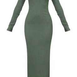 Petite Robe Longue Fendue Côtelée Brossée Kaki Mousse à Manches Longues -Jolie Vêtue Soldes Magasin ed41f3ace43f049b63361b8105431041030c87d4 cnd0210 5