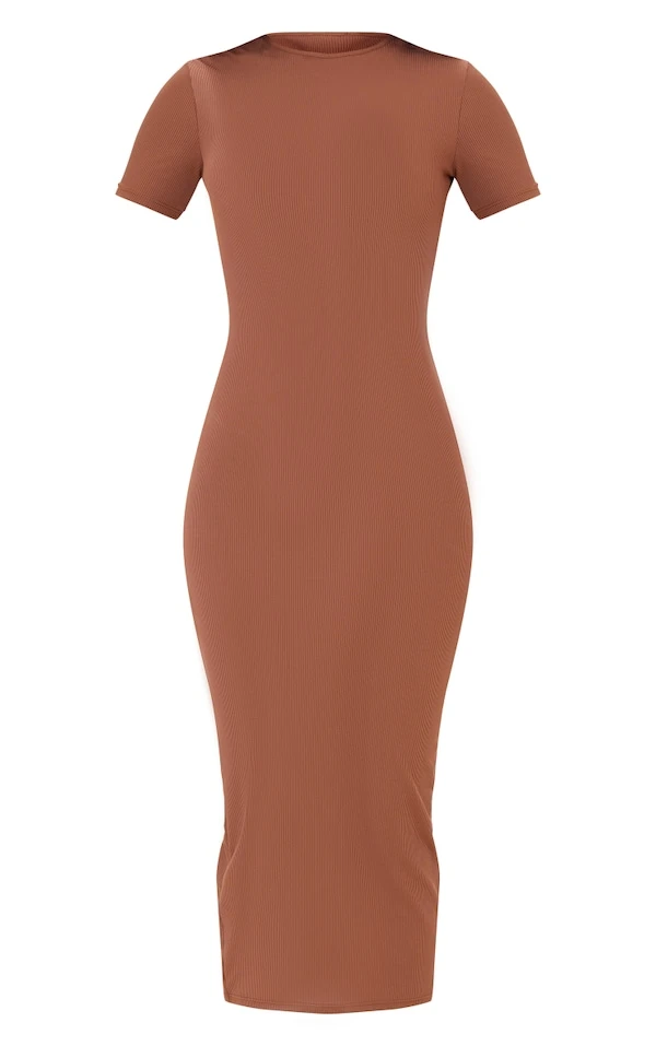 Tall Robe Mi-longue Côtelée Chocolat à Col Rond 7 Tall Robe Mi-longue Côtelée Chocolat à Col Rond – Image 5