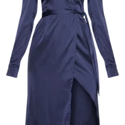 Robe Portefeuille Mi-longue Satinée Bleu Marine à Col Bardot Replié -Jolie Vêtue Soldes Magasin ed635917738fe7cbf4c08e2f1f4b15f08d4648a2 CLZ7367 3