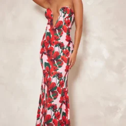 Robe Longue Fleurie Rose à Décolleté Plongeant -Jolie Vêtue Soldes Magasin ed8edfb9e25c37ff969322ed29dc7cd94d3f3a5c cnd3421 3