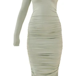 Robe Mi-longue Asymétrique Vert Sauge Froncée -Jolie Vêtue Soldes Magasin ee0c5a04a45f415023437ab67fded8ea00119686 cnd2178 5