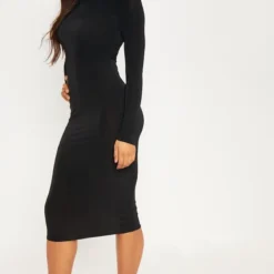 Tall - Robe Mi-longue Moulante Noire à Col Montant -Jolie Vêtue Soldes Magasin ee30a9cb2fbc2b7c233ea7c944a928cd72700990 cma1073 4