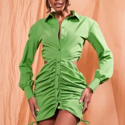 Robe Chemise Froncée Verte à Boutons Et Côtés Découpés -Jolie Vêtue Soldes Magasin ee3259d6583426ad7fab7e03134c68d1df6d5241 cne0633 3