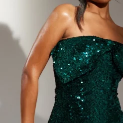 Robe Bustier En Sequins Vert émeraude à Détail Noeud -Jolie Vêtue Soldes Magasin ee55e22573da84b5a562fe5155fc1abe58578abc cnb3674 4