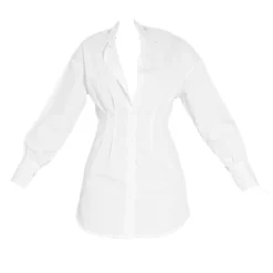 Robe Chemise Blanche Ajustée à La Taille à Manches Longues -Jolie Vêtue Soldes Magasin ee97595514e8b9e7b1267511fbac37163e8dd323 cmt6175 6
