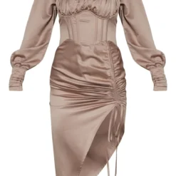Robe Mi-longue Satinée Taupe à Manches Ballon Froncées -Jolie Vêtue Soldes Magasin eed43ca641cd538c6084f2ff9132c3f0b82c741f cnc3040 5