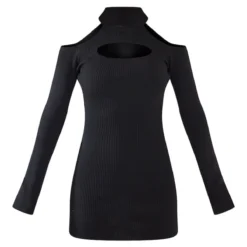 Mini Robe Noire En Maille Tricot Côtelée à épaules Découpées -Jolie Vêtue Soldes Magasin ef1a347b7402a46e407fec01d9084a1240a921df cna6614 5