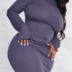 Plus Robe Mi-longue Gris Anthracite à Manches Longues Et Ourlet Légèrement Volanté -Jolie Vêtue Soldes Magasin ef4ad490157c1a464b9fddc784bd682c0a926d2b cnc2222 4