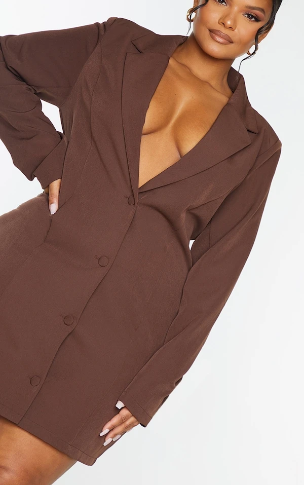 Plus Robe Blazer Chocolat à Manches Longues 6 Plus Robe Blazer Chocolat à Manches Longues – Image 4