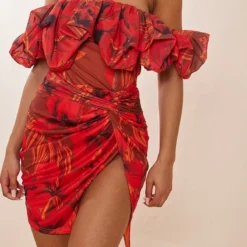 Robe Moulante Bouffante En Mesh Fleuri Rouge à Corset -Jolie Vêtue Soldes Magasin ef5dba566aec7684776104c50cf99a170f09abc8 cnc9992 4
