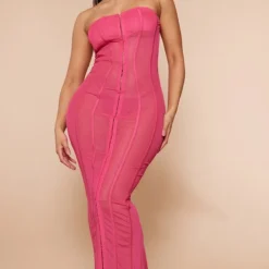 Shape Robe Longue En Mesh Rose Vif à Détail Coutures -Jolie Vêtue Soldes Magasin ef61212eede77dbe16500eefe7d2ddc34dc6a464 cnd5195 3