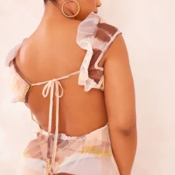 Plus Robe Longue En Mesh Crème Imprimé à Détail Volants -Jolie Vêtue Soldes Magasin efa6ef25b04bbcecd4efb8e63330b176f4e24bb3 cne4138 4