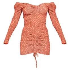 Robe Moulante Orange Terracotta Imprimé Pois à Manches Longues Et Devant Froncé -Jolie Vêtue Soldes Magasin efbcc14577c6dfc4141a8ee5ed5bf3e589ad032d CMS1125 5