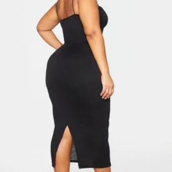 Plus Robe Mi-longue Côtelée Froncée Noire à Bonnets -Jolie Vêtue Soldes Magasin f00c7e42234fa0c72aa5d08c1dac29567b12991f cmo4133 2