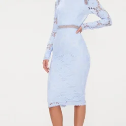 Robe Moulante En Dentelle à Manches Longues Bleu Poudré -Jolie Vêtue Soldes Magasin f03f887197fa6393844609fa8d002193259b2edf CLU8591 4