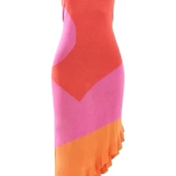 Robe Longue Asymétrique En Maille Tricot Orange Contrastante -Jolie Vêtue Soldes Magasin f0857ed2239c189637d62a0af0c904841fcb2f28 cnc5951 5