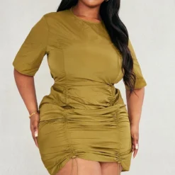 Plus Robe Moulante Froncée En Nylon Vert Olive Foncé -Jolie Vêtue Soldes Magasin f088ef91b9e911ad0793f688f885b6c58aafecfe cnc7402 3