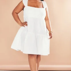 Plus Robe Droite Blanche Texturée Superposée