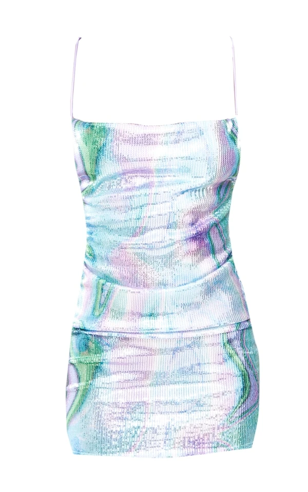 Robe Moulante En Sequins Multicolores Imprimé Abstrait à Col Bénitier 7 Robe Moulante En Sequins Multicolores Imprimé Abstrait à Col Bénitier – Image 5