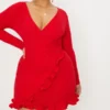 Plus Robe Portefeuille Volantée Rouge -Jolie Vêtue Soldes Magasin f11238c40e9afe6de64563c28c49088facb3e3ea CLW4789 1
