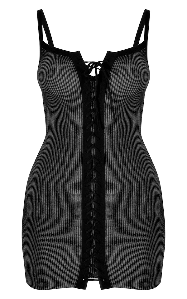 Robe Corset En Maille Tricot Bicolore Noire à Lacets 7 Robe Corset En Maille Tricot Bicolore Noire à Lacets – Image 5