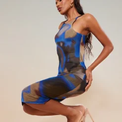 Robe Mi-longue En Mesh Bleu Imprimé à Col Montant Et Dos Nageur -Jolie Vêtue Soldes Magasin f179421b7c251d9f586d4bdf15cfa333007a70cc cnc2655 4