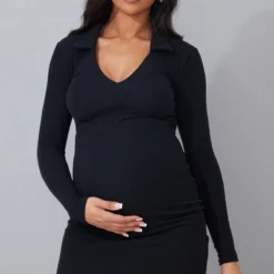 Maternité Mini-robe De Grossesse Noire à Col Polo Et Décolleté Plongeant -Jolie Vêtue Soldes Magasin f20b5447775898bab1e293022b4385d33dbf20ff cmw5814 4