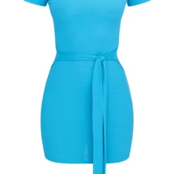 Robe T-shirt Côtelée Bleu Vif Nouée à La Taille -Jolie Vêtue Soldes Magasin f22ebe88c160565889f64960e7615a59ca6486cf cmz2084 6