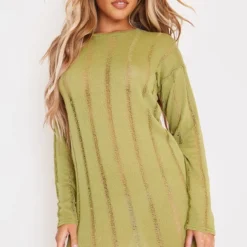 Robe Droite Texturée Vert Olive Déchirée à Manches Longues Oversize -Jolie Vêtue Soldes Magasin f2952f7d02e2de2afd3f05c863f3ccd42235e9e1 cna0984 3