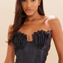Robe Moulante Satinée Noire à Corset Et Bonnets Plissés -Jolie Vêtue Soldes Magasin f2aa382b80d17ad4a6aefeccaf9818809c861a02 cnd2054 4
