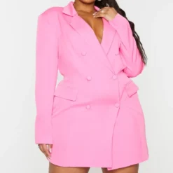 Plus Robe Blazer Rose Vif Structurée à Double Boutonnière