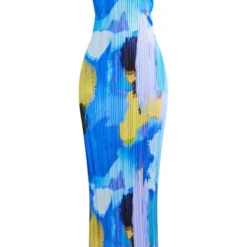 Logic Robe Longue Bleue Imprimé Abstrait Plissée à Bretelles Et Dos échancré -Jolie Vêtue Soldes Magasin f3590eb3fcbb95ad2c8a042b816aa7843f12ce78 cne3457 5