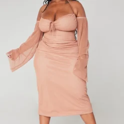 Plus Robe Mi-longue En Mesh Froncé Mauve Détail Buste Et Manches -Jolie Vêtue Soldes Magasin f35d9fa3d5cac3e2be87d6577de27fa905510225 cna9992 3