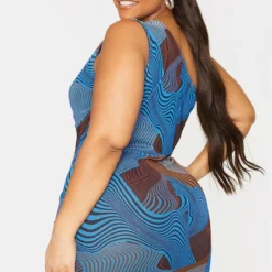 Plus Robe Moulante En Mesh Bleu Imprimé Contours à épaule Unique -Jolie Vêtue Soldes Magasin f3879b79a1d0bad39dc68cb3aef5639c2e48aa79 cmu9363 3