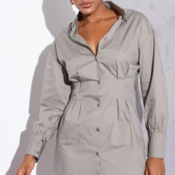 Renew Robe Chemise Kaki Clair Ajustée à La Taille à Manches Longues -Jolie Vêtue Soldes Magasin f3abaff7470983cb386dc03bd11d13652325b547 cmt6727 4