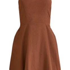 Robe Baby Doll Effet Lin Chocolat Froncée Dans Le Dos à Col Droit -Jolie Vêtue Soldes Magasin f3d23800e9ea37957a791a8b26cad76bffc98452 cnd4049 5